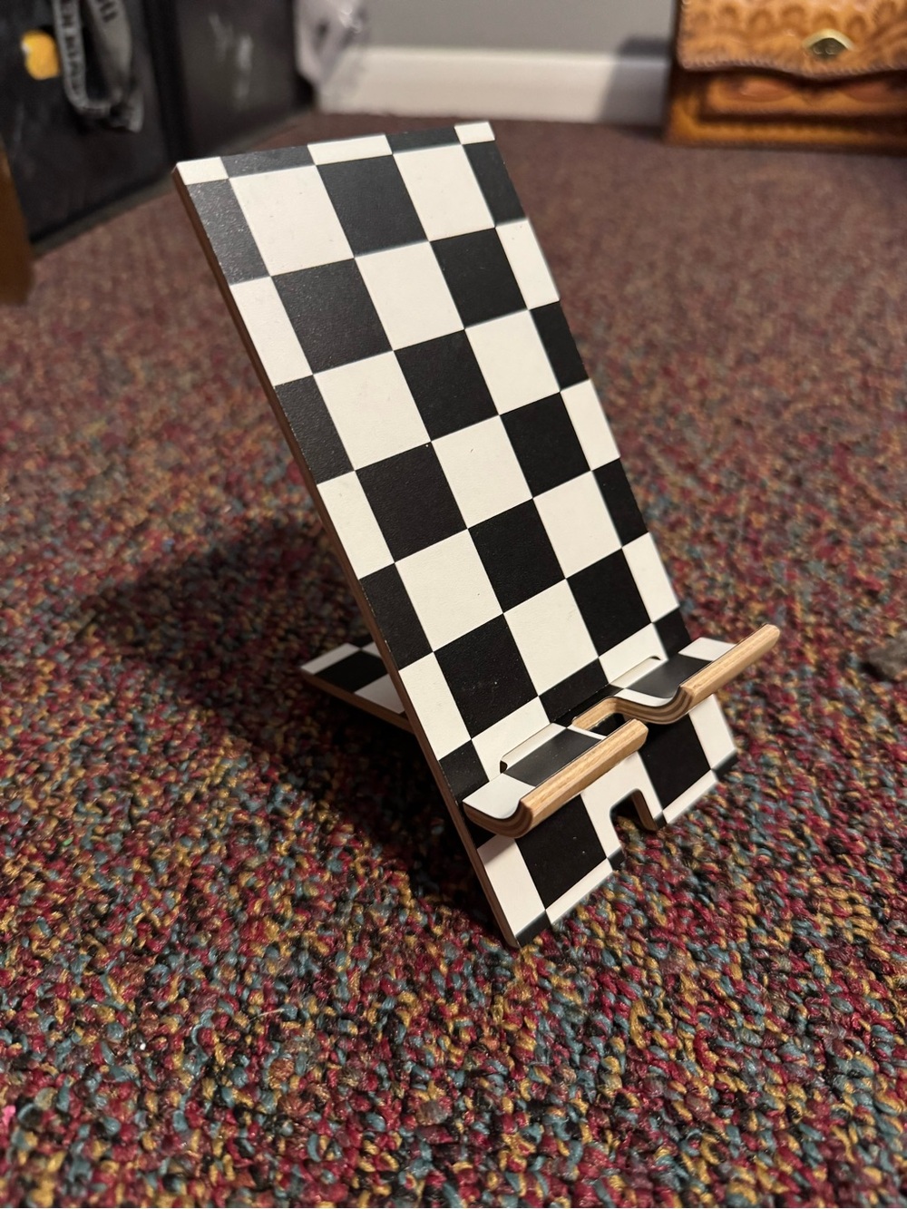 Checkerboard Wooden Phone Stand - Black & White ikea display new in package!
